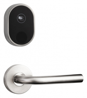 Электронный гостиничный замок HSU-9902-S, Mifare, серебристый цвет, с визуально разделенными считывателем и ручкой. 